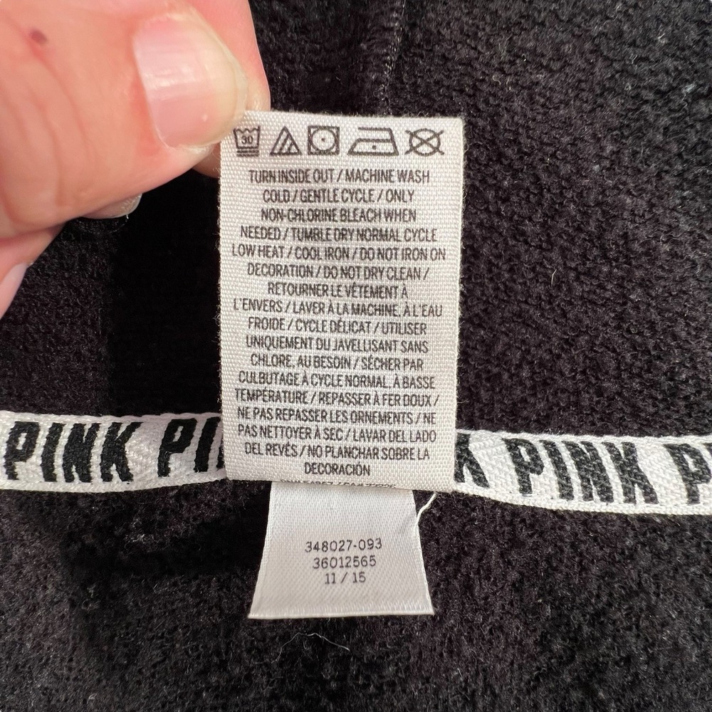 Victoria's Secret PINK Black Full Zip Hoodie Sweatshirt Women's Medium - Picture 10 of 10